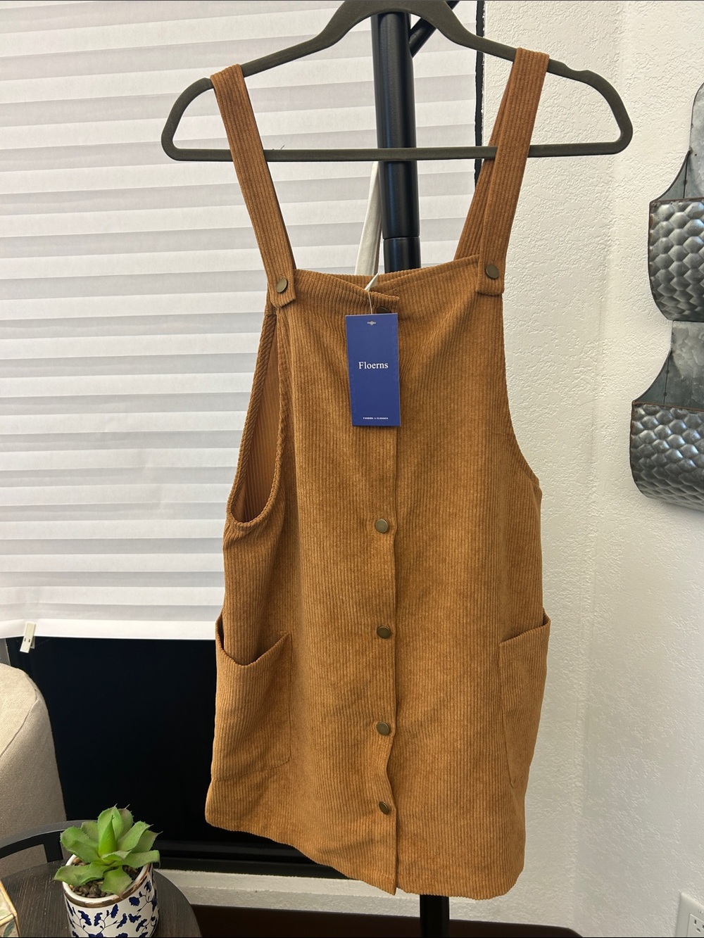 Amazon Essentials Corduroy Pinafore Dress in Camel Brown